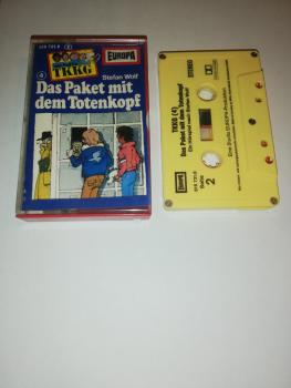 TKKG Folge 4 Das Paket mit dem Totenkopf 5-fach geschraubt Gelb 515721.8 Europa(Kleines Fenster, Namen im Logo voll ausgeschrieben)